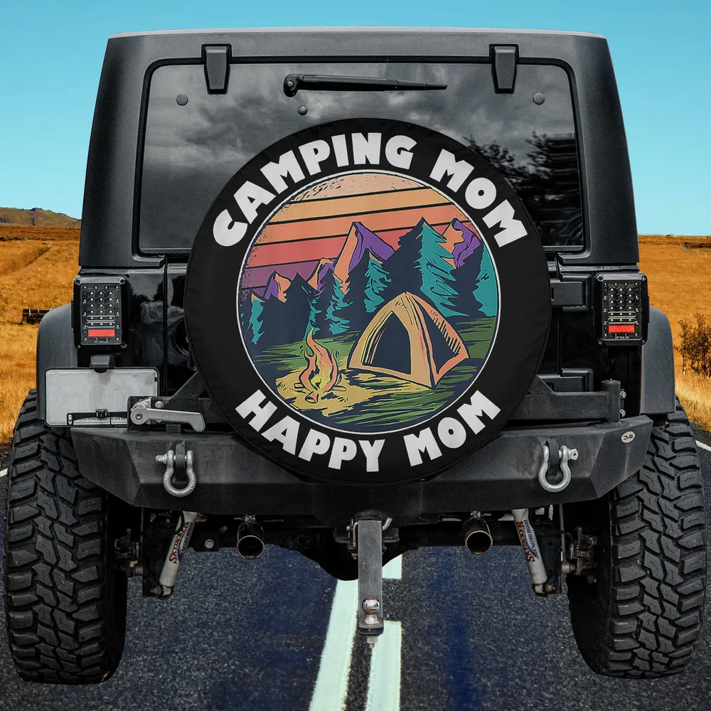 Sunset Mountains Campfire Tent Camping Mom Spare Tire Cover No Camera Hole