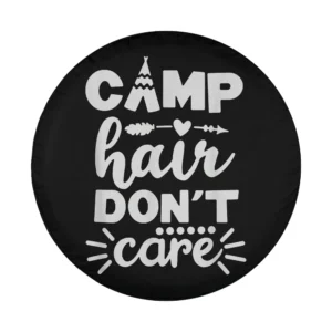 camping spare tire cover teepee arrow camp hair don't care design closeup
