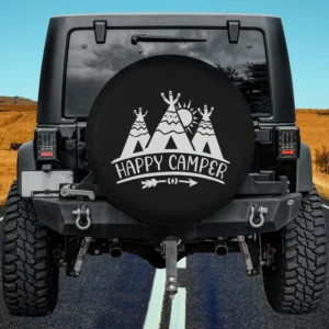 Teepee sun arrow happy camper spare tire cover with no camera hole for Jeep and RV