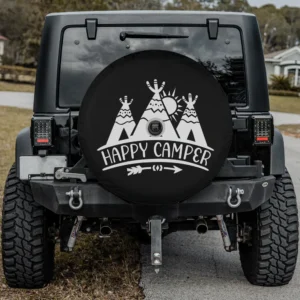 Teepee sun arrow happy camper spare tire cover with backup camera hole for SUV