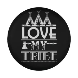 teepee tomahawk love my tribe spare tire cover design closeup tribal camping