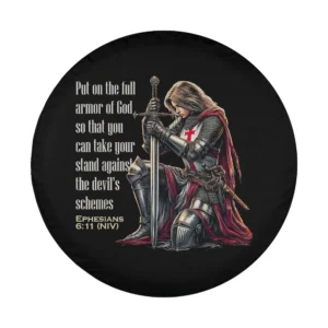 Templar woman knight and Ephesians 6:11 Bible verse design only