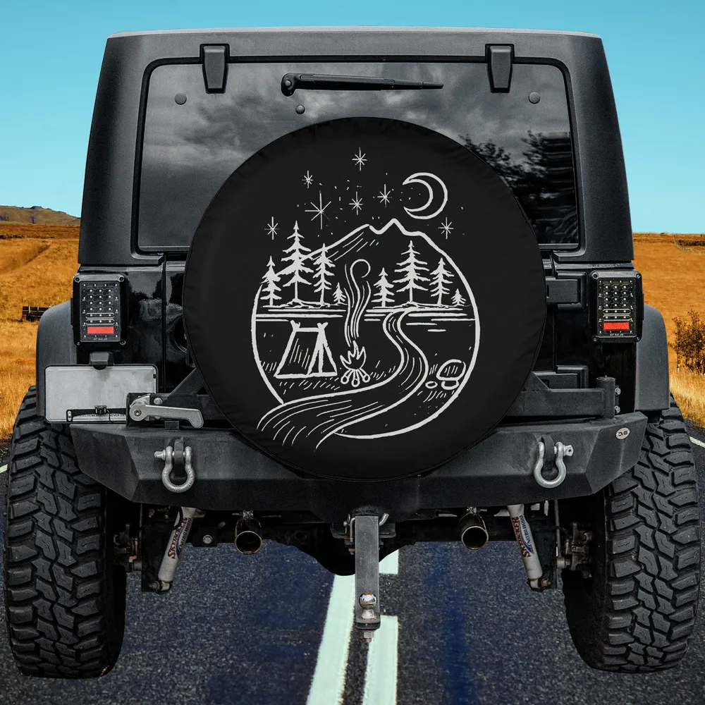 tent campfire mountain camping sign spare tire cover no camera hole for Jeep, RV, SUV, Truck, Trailer