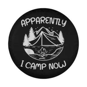 Line art tent campfire mountains camping scene design for spare tire cover