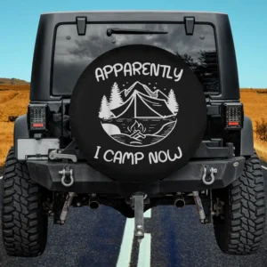 Tent campfire mountains camping scene spare tire cover with no camera hole