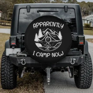 Tent campfire mountains camping scene spare tire cover with backup camera hole