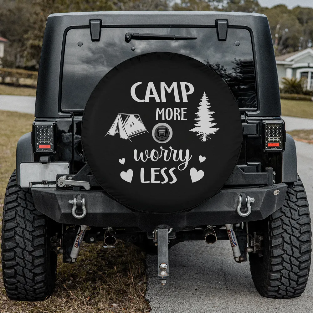 Tent and pine tree camp more worry less spare tire cover with camera hole for Jeep SUV RV