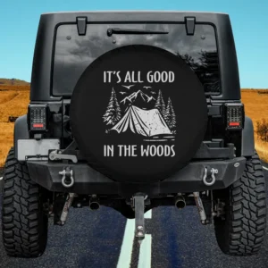 tent and pine trees camping scene spare tire cover no camera hole for Jeep SUV RV