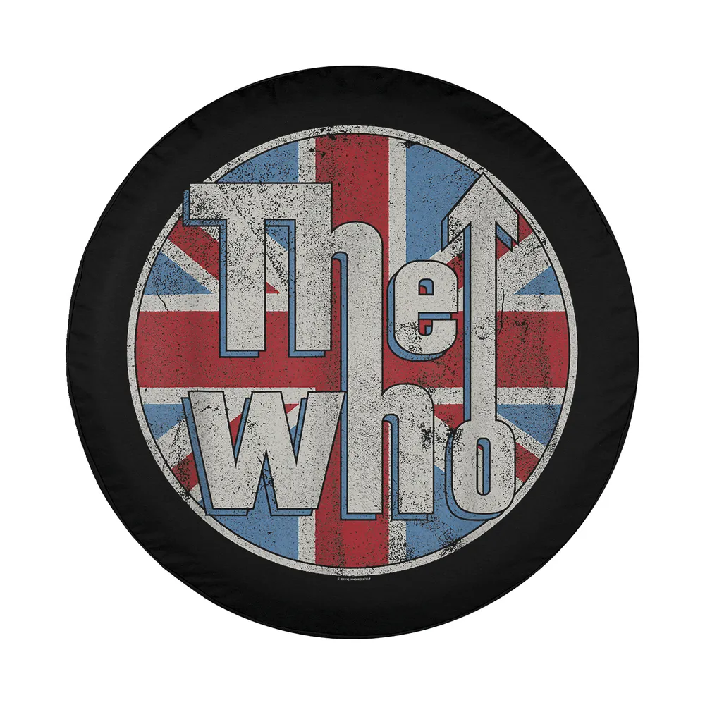 Distressed Union Jack circle The Who logo graphic design for spare tire cover