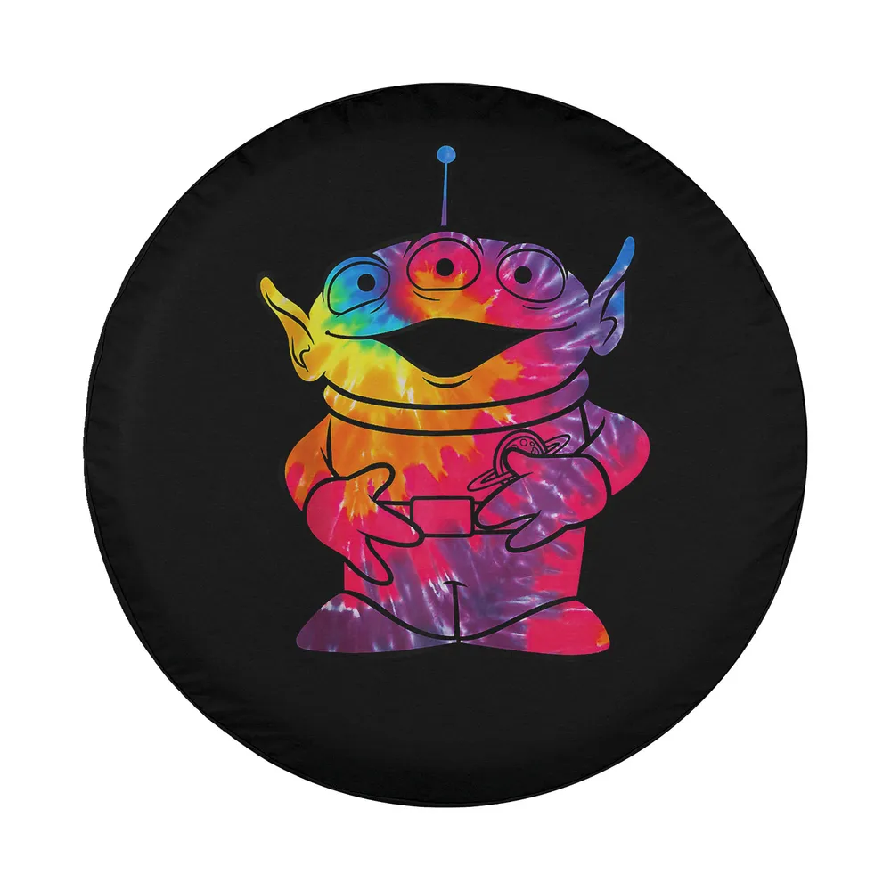 Colorful tie-dye alien portrait from Toy Story on black background