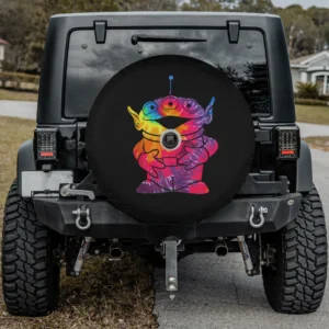 Tie-dye alien portrait Toy Story spare tire cover with backup camera hole option