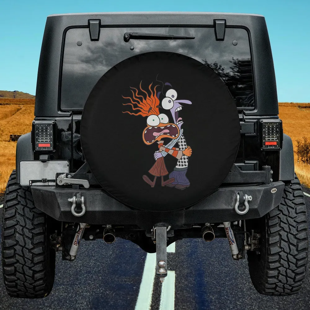 Toony wild hair bulging eyes anxiety fear spare tire cover for Jeep SUV RV, no camera hole