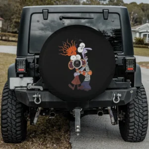 Toony wild hair bulging eyes anxiety fear spare tire cover for Jeep SUV RV, with camera hole