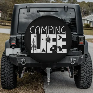 tree campfire camper trailer camping life spare tire cover with camera hole for SUV or RV