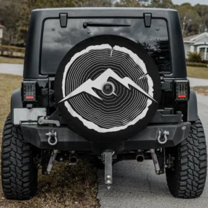 tree rings mountain silhouette camping spare tire cover with camera hole