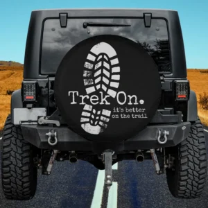 Trek On hiking boot print camping spare tire cover without camera hole on Jeep