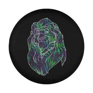 Tropical leaf Mufasa silhouette Disney Lion King spare tire cover design closeup