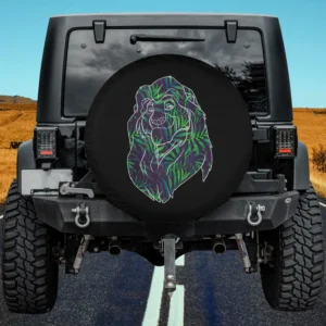 Tropical leaf Mufasa silhouette Disney Lion King spare tire cover no camera hole on Jeep
