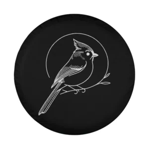 tufted titmouse circle line art minimalist bird design for spare tire cover