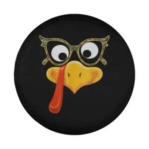 cartoon turkey face with camouflage sunglasses camo design for spare tire cover