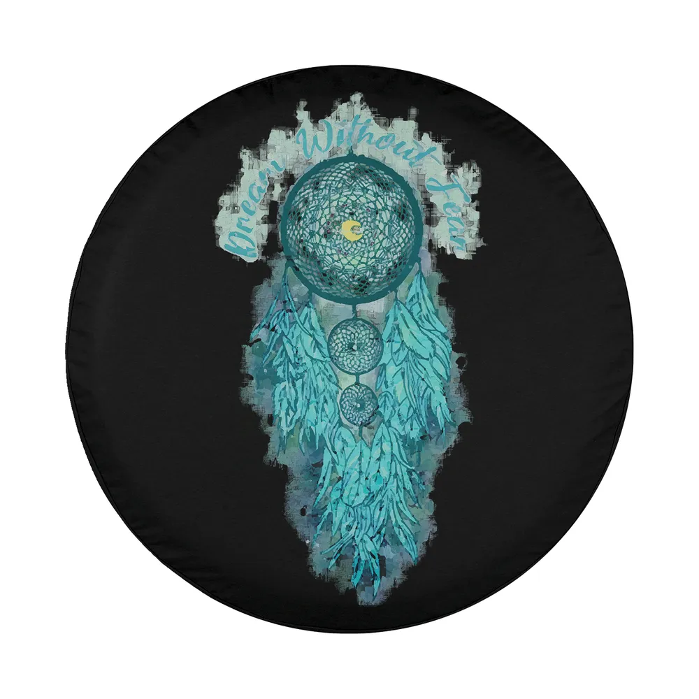 Turquoise watercolor dreamcatcher moon script design for spare tire cover