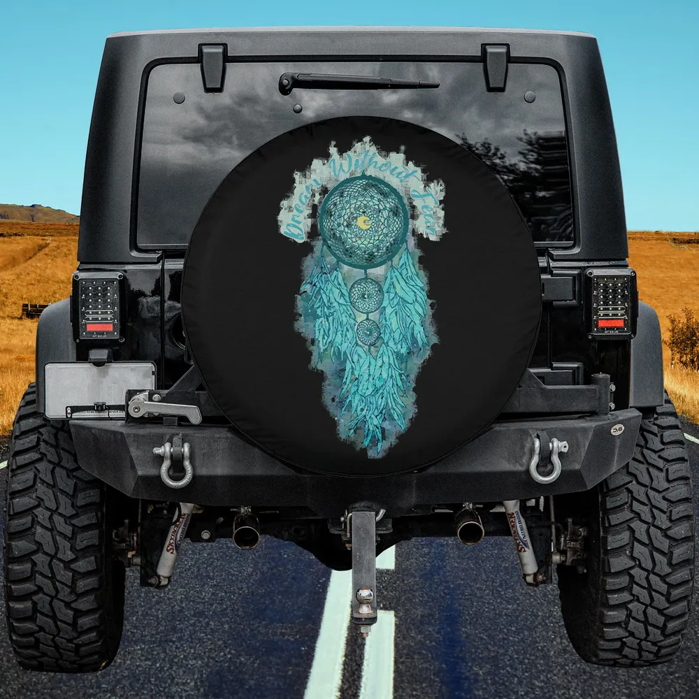 Turquoise watercolor dreamcatcher moon script spare tire cover no camera hole