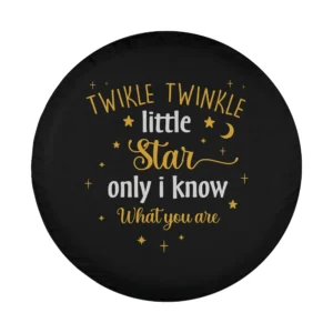 Twinkle star moon quote camping spare tire cover design with gold stars and moon