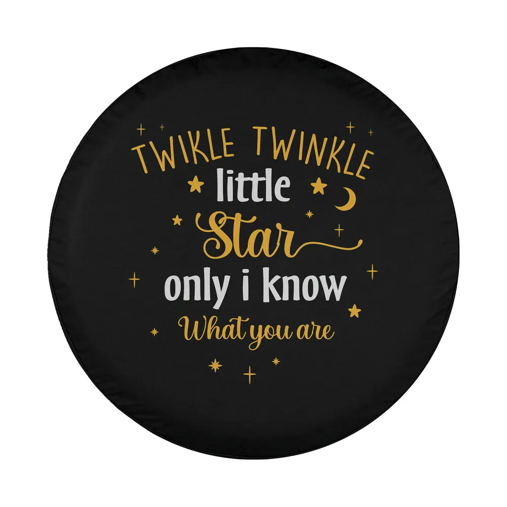 Twinkle star moon quote camping spare tire cover design with gold stars and moon