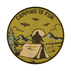 ufo bigfoot camping is fun spare tire cover retro design illustration