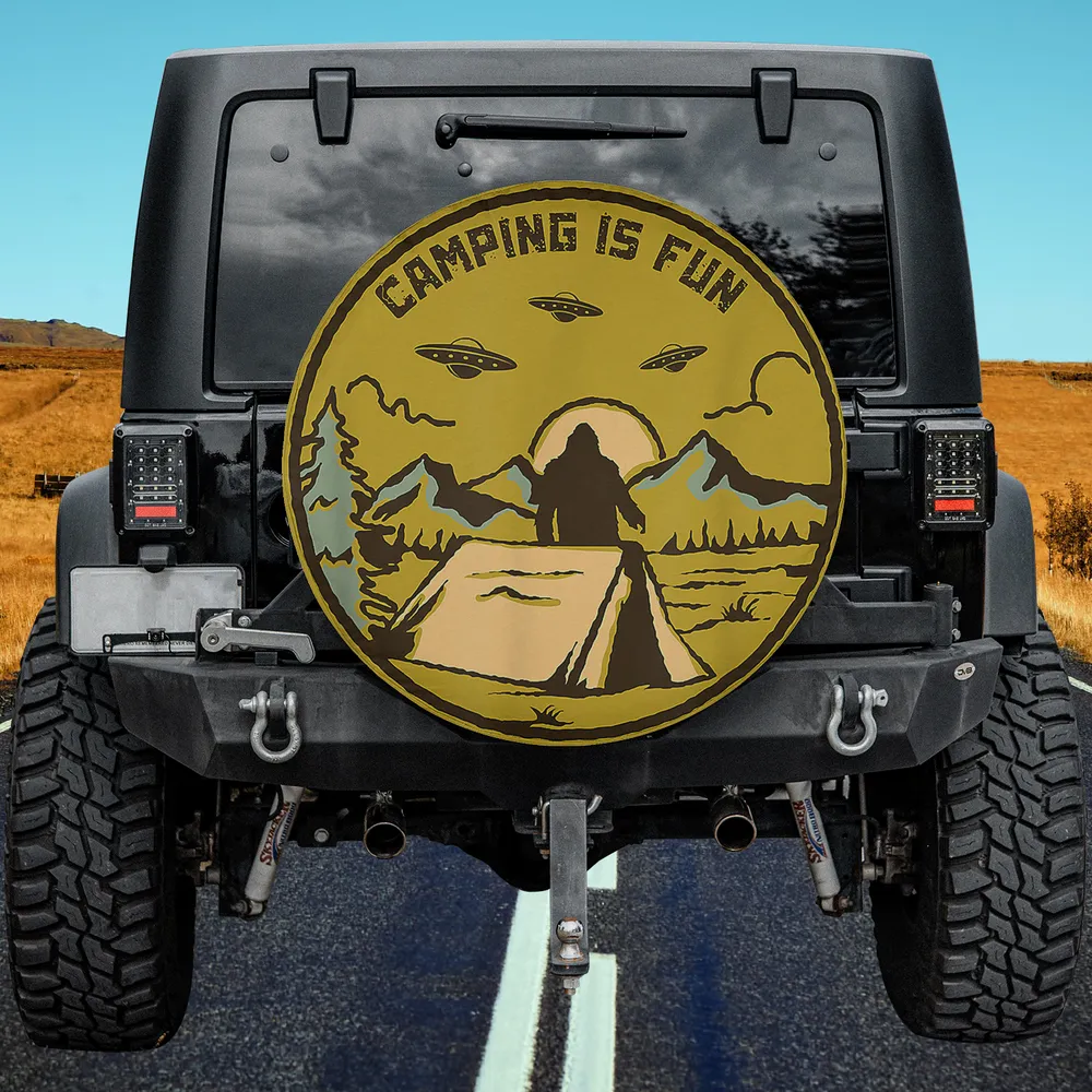 ufo bigfoot camping is fun spare tire cover without camera hole for Jeep RV