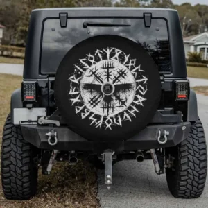 Viking Vegvisir Odin raven Norse runes spare tire cover for Mercedes G-Class with camera hole