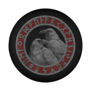 Vegvisir runes and Odin's ravens Norse mythology design for Mercedes G-Class tire cover
