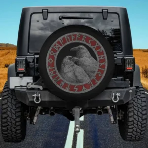 Vegvisir Runes Odin Ravens Norse Mythology Spare Tire Cover No Camera Hole