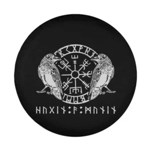 Viking Vegvisir Hugin Munin ravens Odin runes design for spare tire cover