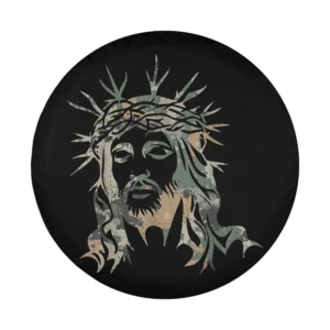 Vintage camo Jesus silhouette crown thorns camouflage design closeup