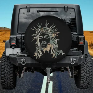 Vintage camo Jesus silhouette crown thorns camouflage spare tire cover no camera hole