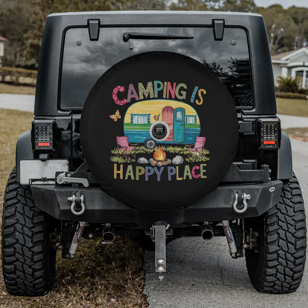 vintage camper butterfly camping spare tire cover with camera hole for SUV Jeep