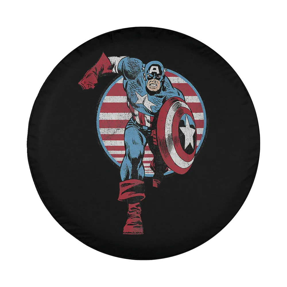 Captain America vintage shield and Americana flag design for spare tire cover