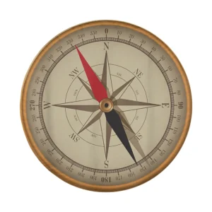 vintage compass tan gold camping spare tire cover design closeup
