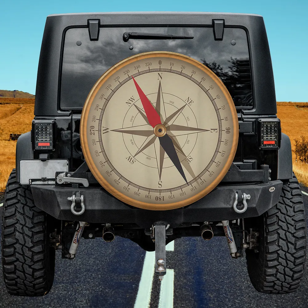 vintage compass tan gold camping spare tire cover with no camera hole for Jeep