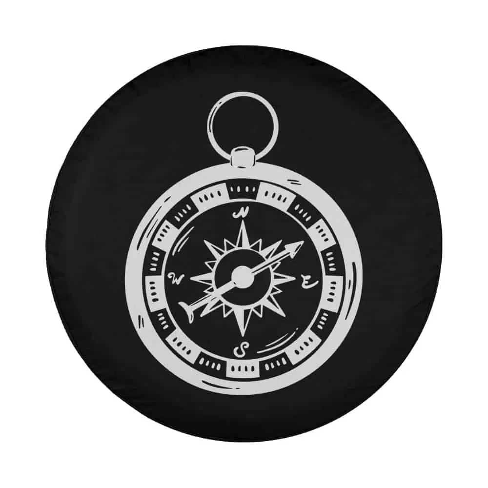 Vintage tattoo mystic compass line art design for spare tire cover