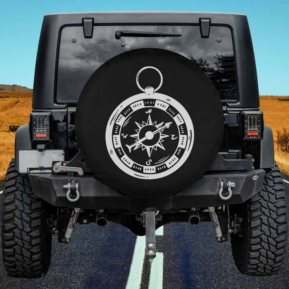 Vintage tattoo mystic compass line art spare tire cover no camera hole