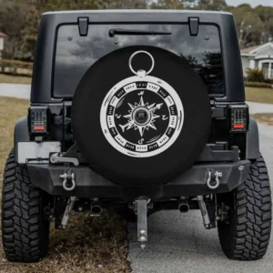 Vintage tattoo mystic compass line art spare tire cover with camera hole