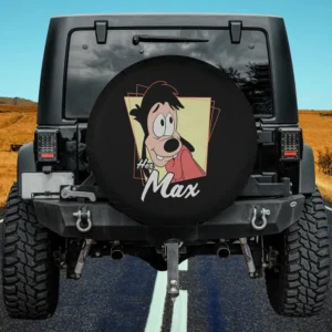vintage distressed Max Goof poster Disney spare tire cover on Jeep