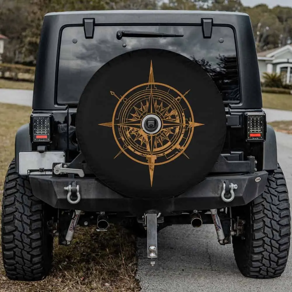 vintage grunge compass abstract rustic illustration spare tire cover with camera hole for Mercedes G-Class