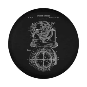 vintage nautical compass patent astronomy technical sketch tire cover design