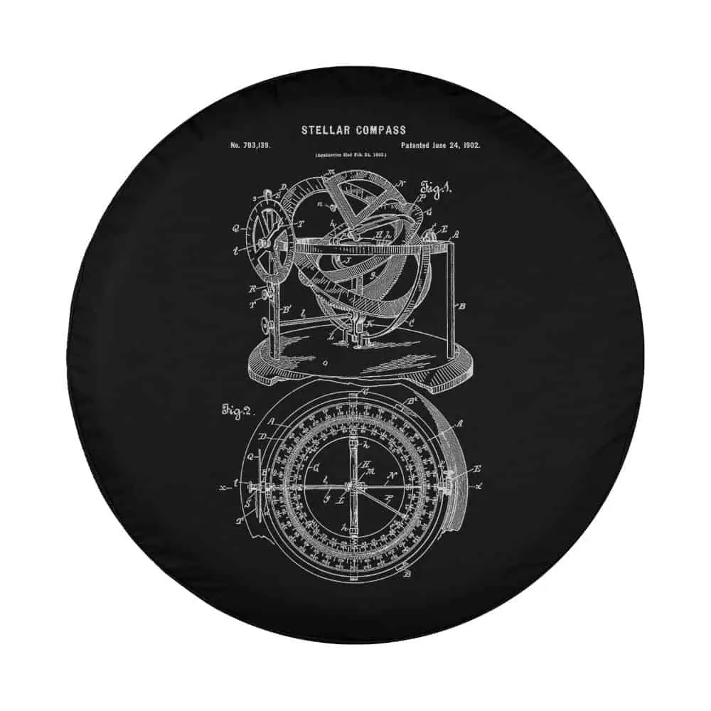 vintage nautical compass patent astronomy technical sketch tire cover design