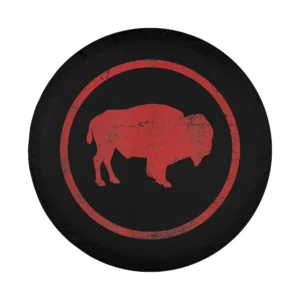 vintage red bison circle minimalist design spare tire cover art