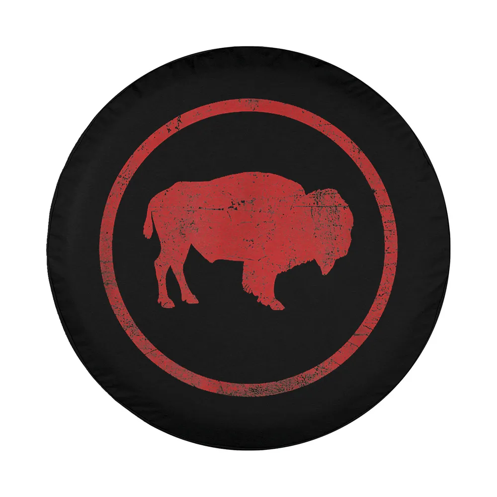 vintage red bison circle minimalist design spare tire cover art