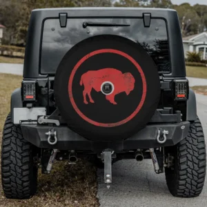 vintage red bison circle minimalist spare tire cover with camera hole for G-Wagon